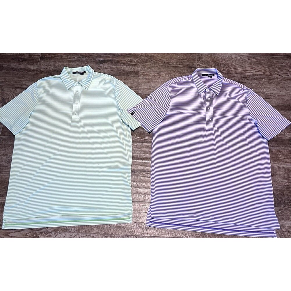 RLX Ralph Lauren Polo Shirt Mens Large Striped Performance Stretch Lot of 2